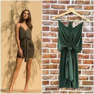 Misa Los Angeles Domino Draped Dress in Olive Green, Size XS